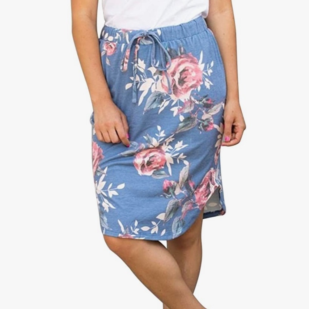 Blue floral print pencil skirt